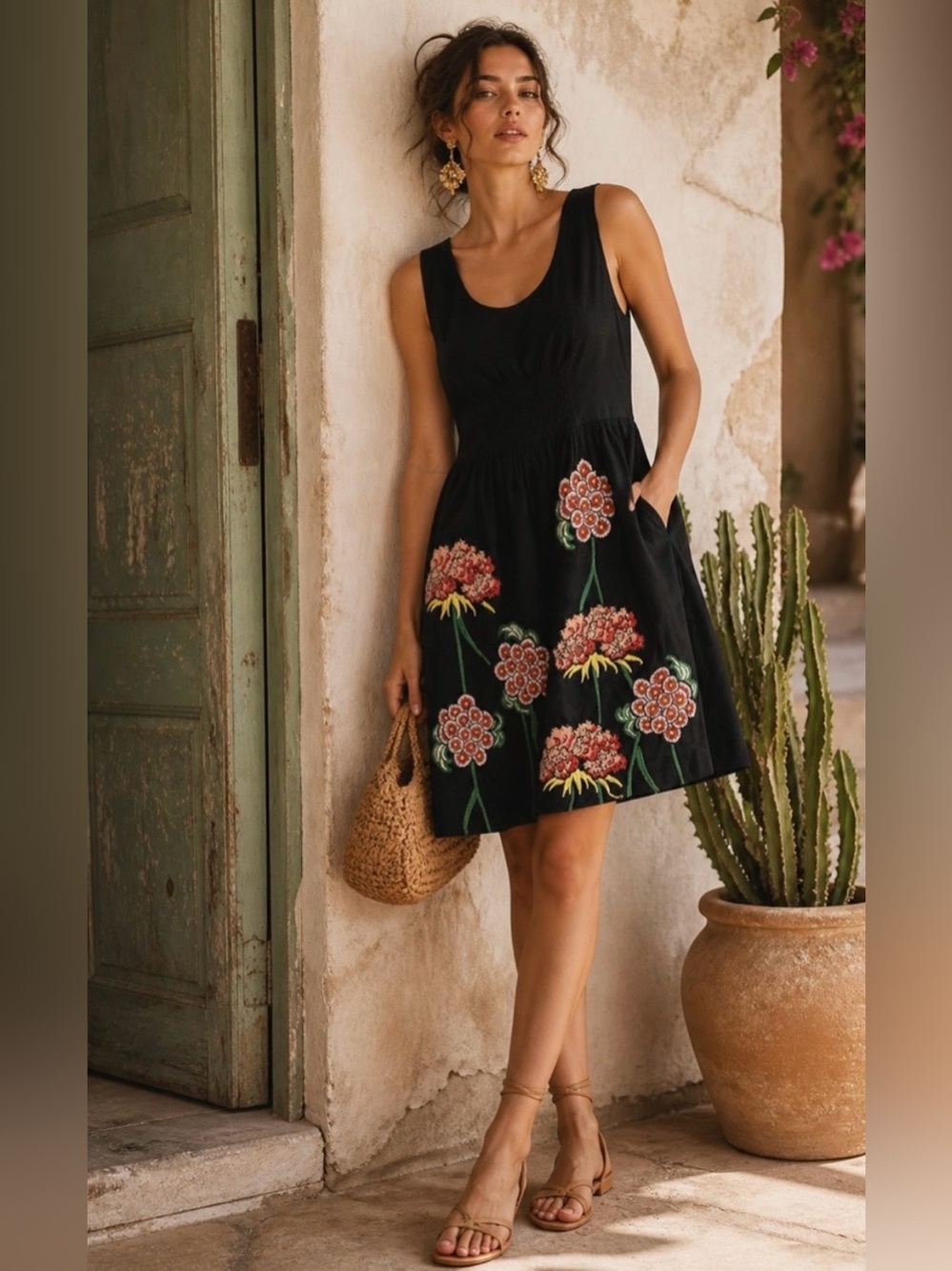 🪷 Anthropologie Floreat Black Appliqué Embroidered Floral Dress 🪷
